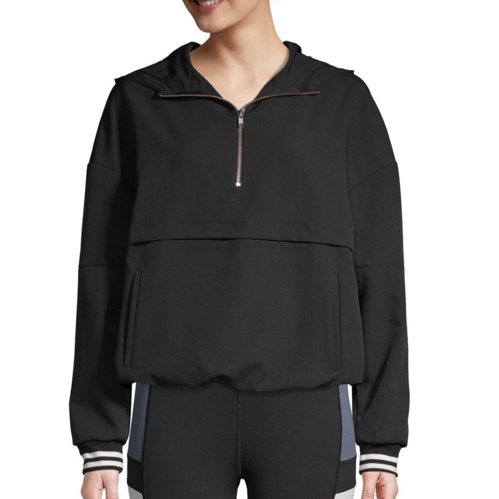 Avia Black Athleisure 1/4 Zip Colorblock Pullover HoJacket SZ XL